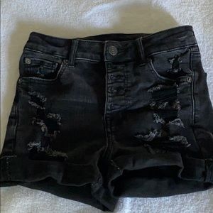 American Eagle Curvy Super Hi-Rise Shortie Distressed Shorts Black Jeans